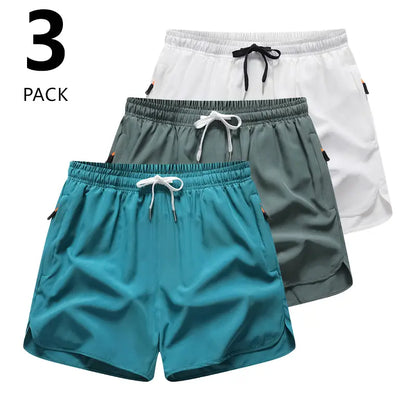3-Pack Women’S Casual Athletic Shorts, Elastic Waistband with Drawstring, Zippered Pockets — Lightweight, Breathable, Quick-Dry Fabric; Summer Sports Shorts, Solid Color Options