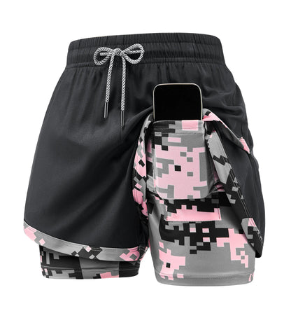 3-Pack Women’S 2-In-1 Camouflage Lined Running Shorts — Quick-Drying, Anti-Chafing Sports Shorts with No Ride-Up Issues, Suitable for the Gym, Yoga, and Outdoor Workouts
