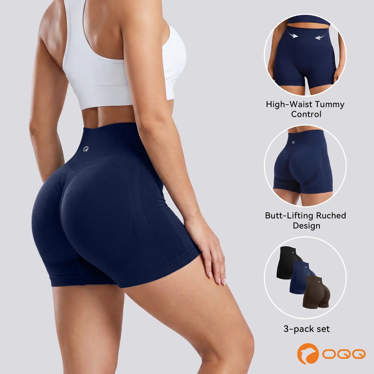 OQQ Women'S Seamless High-Waisted 3 Piece Workout Shorts for Women Yoga & Training Shorts