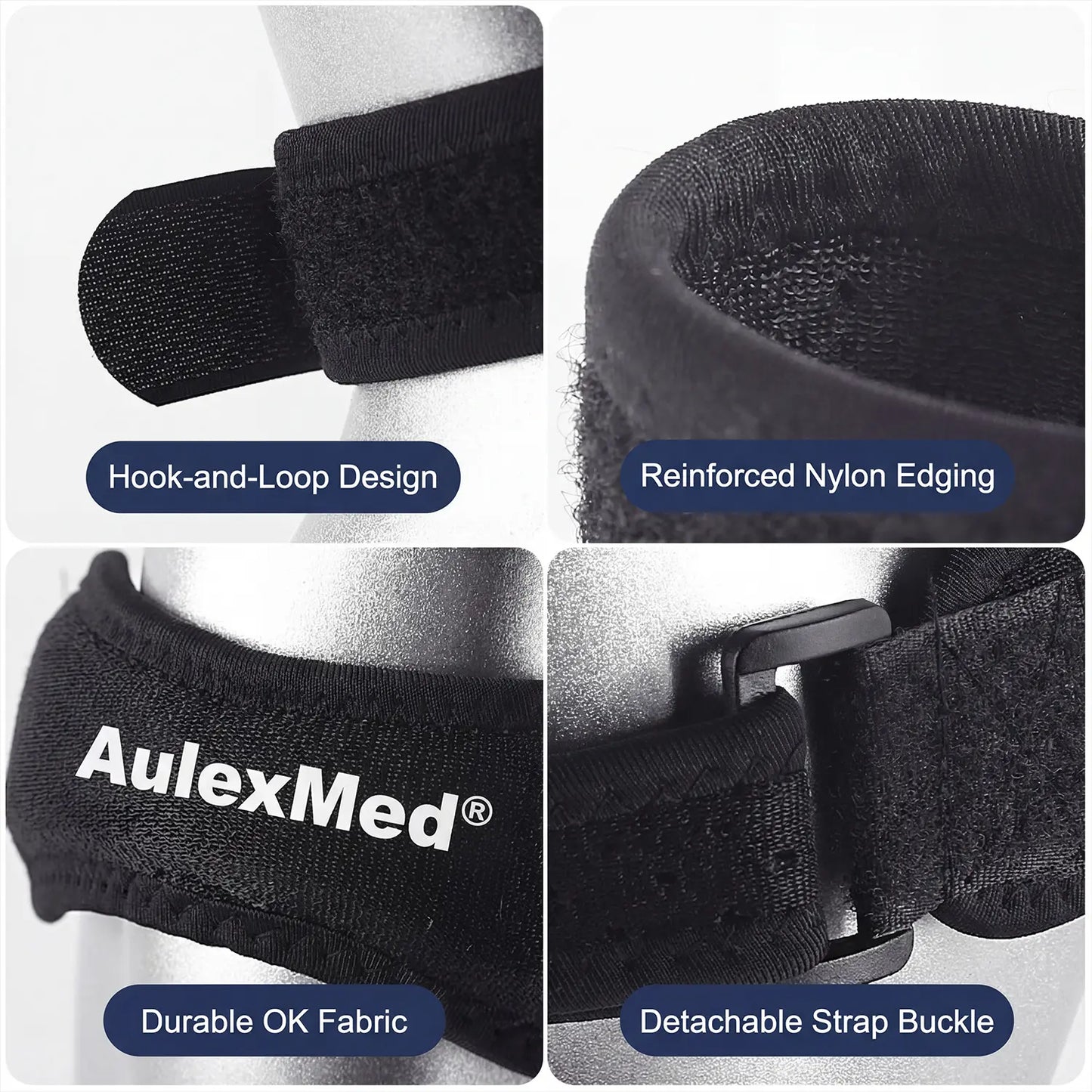 Aulexmed 2Pcs Patella Knee Strap, Adjustable Knee Support Brace with Compression Pad, Comfortable Tendon Stabilizer for Running, Hiking, Gym, Basketball, Black Kneecap,Summerwins #Father'Sday