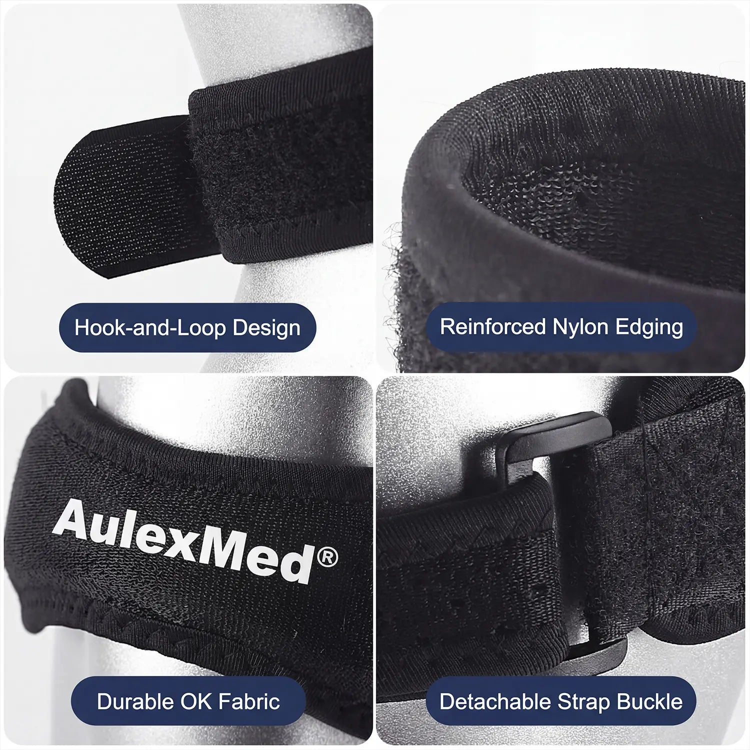Aulexmed 2Pcs Patella Knee Strap, Adjustable Knee Support Brace with Compression Pad, Comfortable Tendon Stabilizer for Running, Hiking, Gym, Basketball, Black Kneecap,Summerwins #Father'Sday