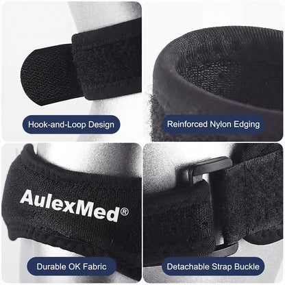 Aulexmed 2Pcs Patella Knee Strap, Adjustable Knee Support Brace with Compression Pad, Comfortable Tendon Stabilizer for Running, Hiking, Gym, Basketball, Black Kneecap,Summerwins #Father'Sday