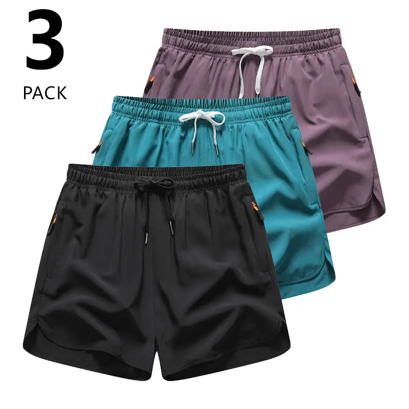 3-Pack Women’S Casual Athletic Shorts, Elastic Waistband with Drawstring, Zippered Pockets — Lightweight, Breathable, Quick-Dry Fabric; Summer Sports Shorts, Solid Color Options