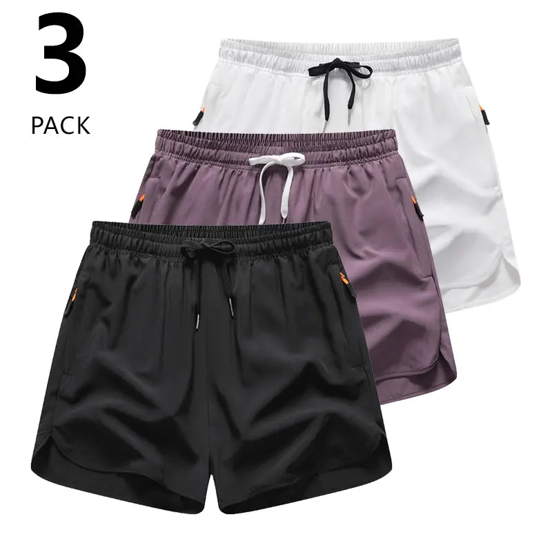 3-Pack Women’S Casual Athletic Shorts, Elastic Waistband with Drawstring, Zippered Pockets — Lightweight, Breathable, Quick-Dry Fabric; Summer Sports Shorts, Solid Color Options