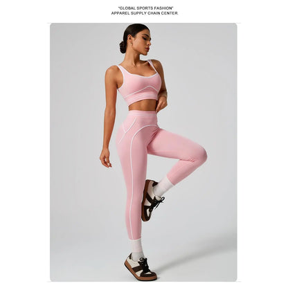 Women'S Two-Piece Seamless Sports Suit, Buttery Soft Quick Dry Activewear, Slim Fit Squat Proof Outfit, Suitable for Hiking Running Fitness Gym, Everyday Summer Yoga Casual Sportswear