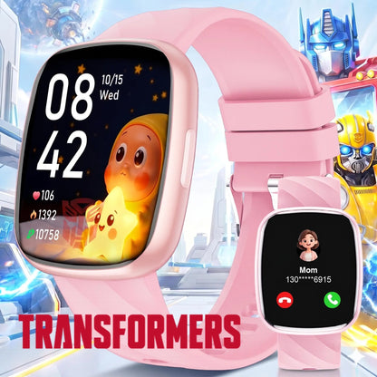 Transformers S60K Kids' Smartwatch 1.6-Inch Fitness Tracker with Heart Rate Monitor, Sleep Tracking, IP68 Water Resistance, 12/24-Hour Format, Educational Toys & Birthday Gifts for Girls Ages 6-12 - Wearable, Adjustable Wearable Adjustable Bluetooth Wrist
