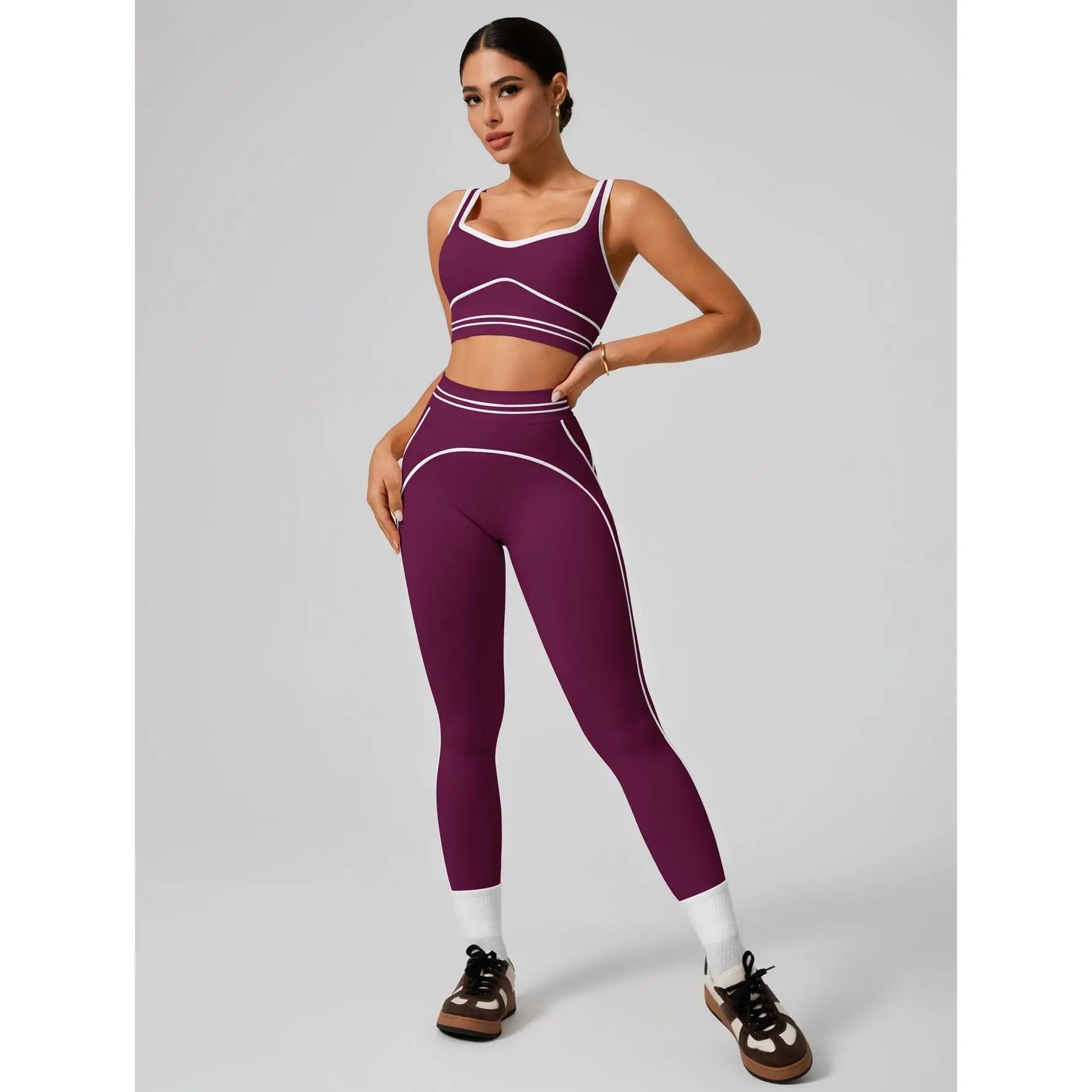Women'S Two-Piece Seamless Sports Suit, Buttery Soft Quick Dry Activewear, Slim Fit Squat Proof Outfit, Suitable for Hiking Running Fitness Gym, Everyday Summer Yoga Casual Sportswear