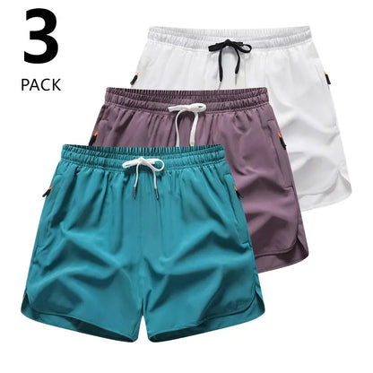 3-Pack Women’S Casual Athletic Shorts, Elastic Waistband with Drawstring, Zippered Pockets — Lightweight, Breathable, Quick-Dry Fabric; Summer Sports Shorts, Solid Color Options