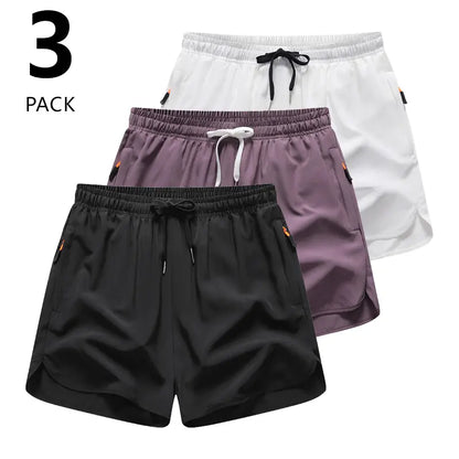 3-Pack Women’S Casual Athletic Shorts, Elastic Waistband with Drawstring, Zippered Pockets — Lightweight, Breathable, Quick-Dry Fabric; Summer Sports Shorts, Solid Color Options