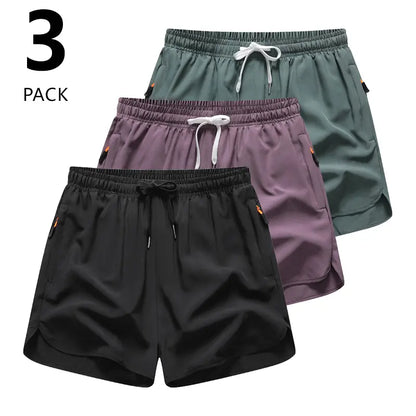 3-Pack Women’S Casual Athletic Shorts, Elastic Waistband with Drawstring, Zippered Pockets — Lightweight, Breathable, Quick-Dry Fabric; Summer Sports Shorts, Solid Color Options