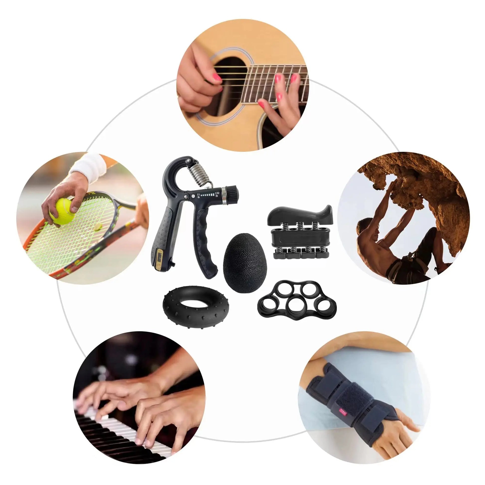 Grip Strength Trainer (5 Pack), Forearm Strengthener, Hand Strengthening Devices, Hand Exercisers for Strength, Finger Strengthener, Wrist Exerciser, Baseball Climbing Calisthenics Basketball