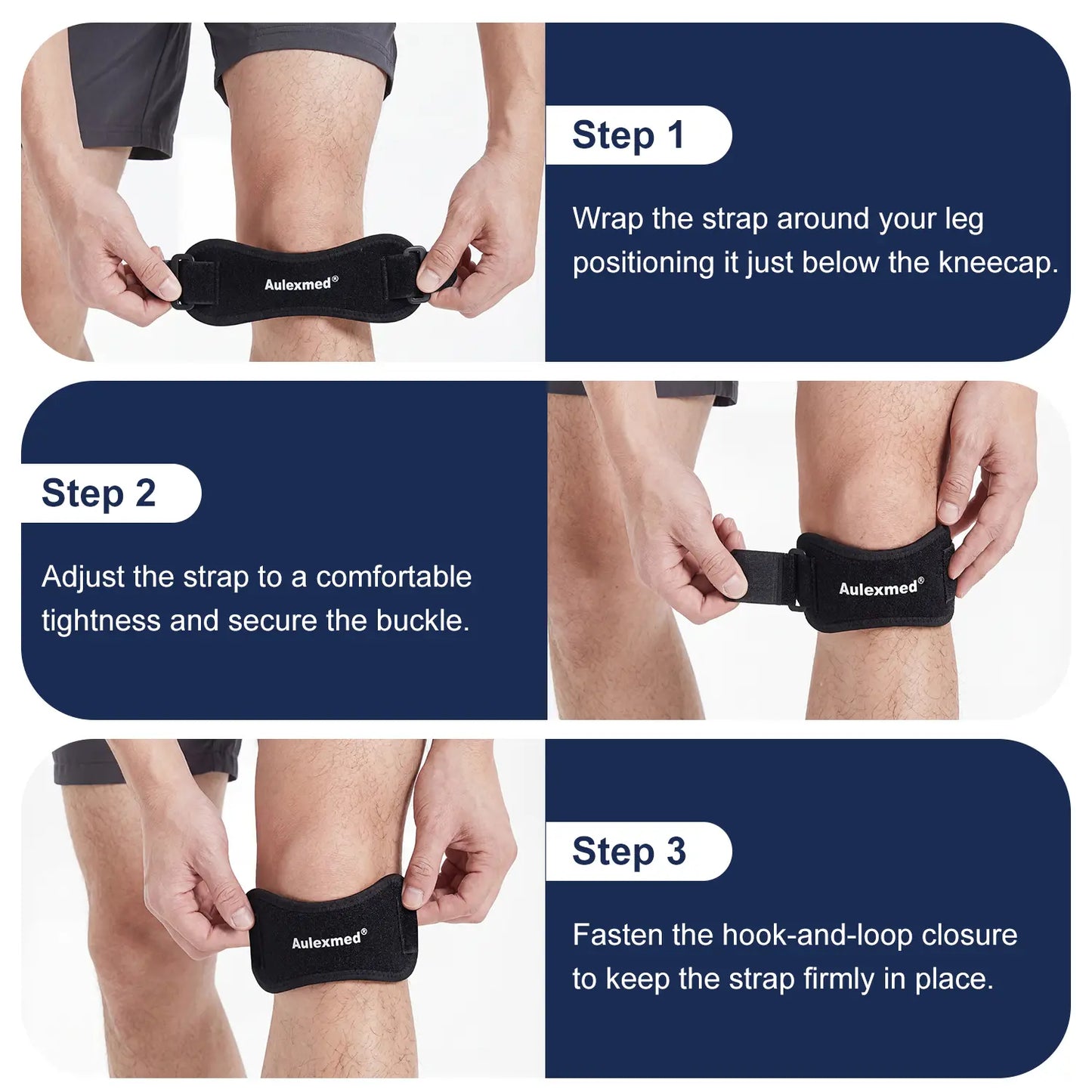Aulexmed 2Pcs Patella Knee Strap, Adjustable Knee Support Brace with Compression Pad, Comfortable Tendon Stabilizer for Running, Hiking, Gym, Basketball, Black Kneecap,Summerwins #Father'Sday