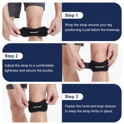 Aulexmed 2Pcs Patella Knee Strap, Adjustable Knee Support Brace with Compression Pad, Comfortable Tendon Stabilizer for Running, Hiking, Gym, Basketball, Black Kneecap,Summerwins #Father'Sday