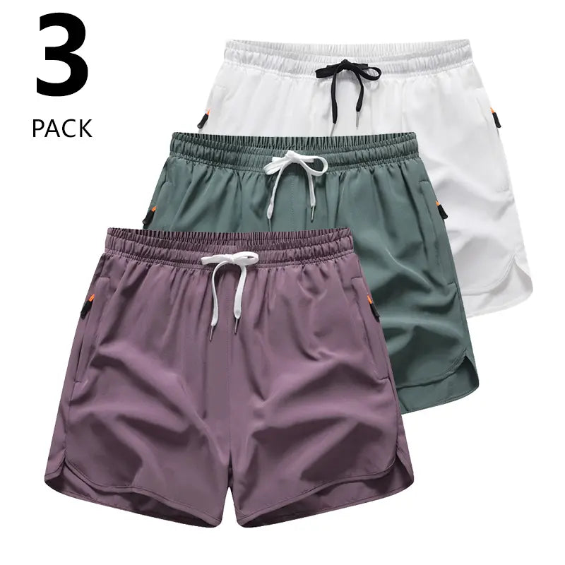 3-Pack Women’S Casual Athletic Shorts, Elastic Waistband with Drawstring, Zippered Pockets — Lightweight, Breathable, Quick-Dry Fabric; Summer Sports Shorts, Solid Color Options