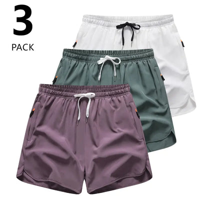 3-Pack Women’S Casual Athletic Shorts, Elastic Waistband with Drawstring, Zippered Pockets — Lightweight, Breathable, Quick-Dry Fabric; Summer Sports Shorts, Solid Color Options