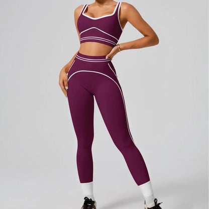 Women'S Two-Piece Seamless Sports Suit, Buttery Soft Quick Dry Activewear, Slim Fit Squat Proof Outfit, Suitable for Hiking Running Fitness Gym, Everyday Summer Yoga Casual Sportswear