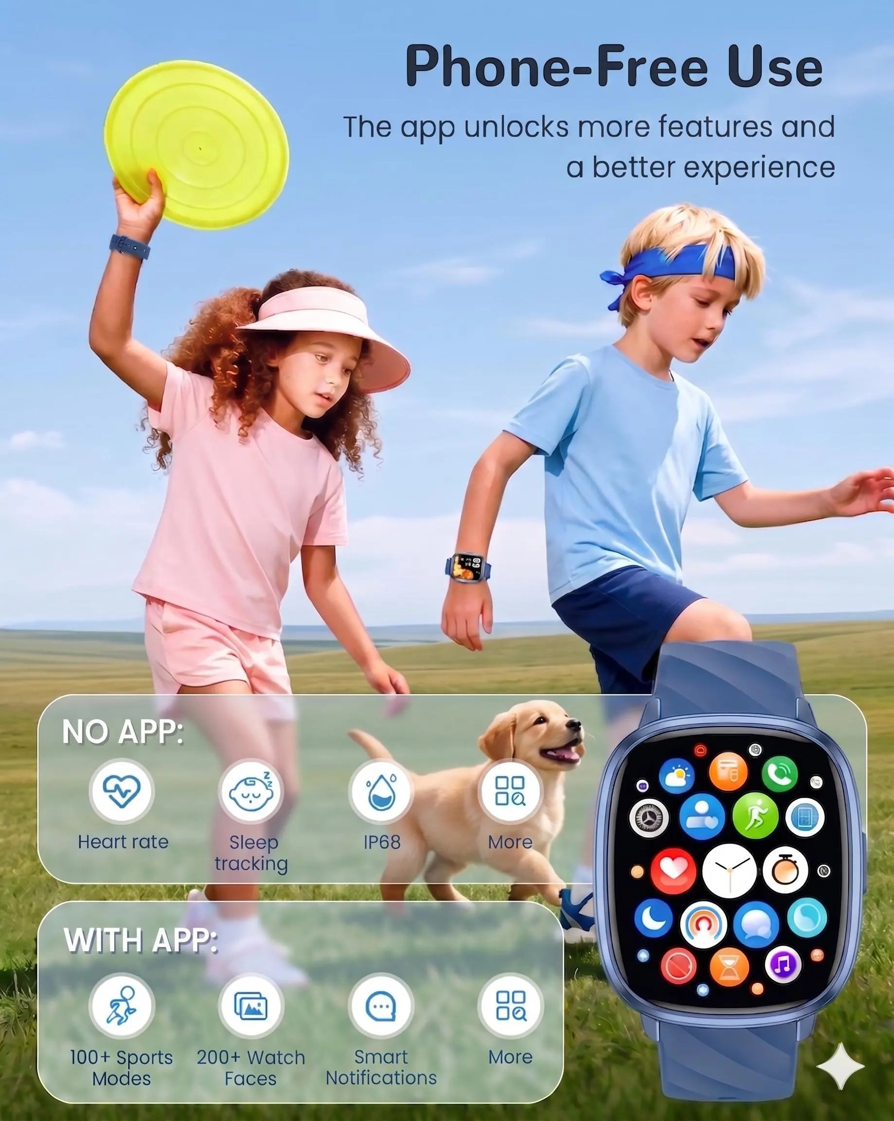 Transformers S60K Kids' Smartwatch 1.6-Inch Fitness Tracker with Heart Rate Monitor, Sleep Tracking, IP68 Water Resistance, 12/24-Hour Format, Educational Toys & Birthday Gifts for Girls Ages 6-12 - Wearable, Adjustable Wearable Adjustable Bluetooth Wrist