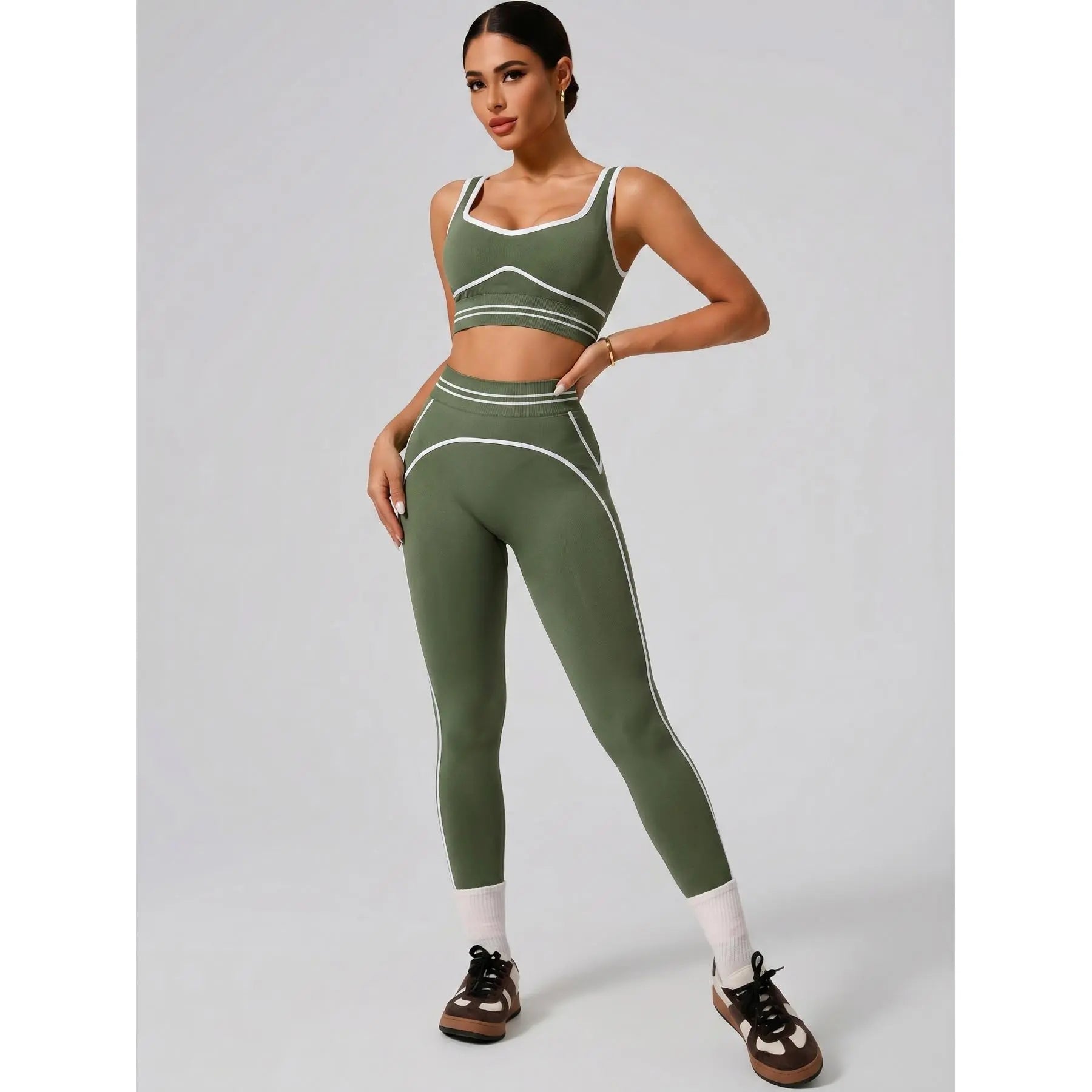 Women'S Two-Piece Seamless Sports Suit, Buttery Soft Quick Dry Activewear, Slim Fit Squat Proof Outfit, Suitable for Hiking Running Fitness Gym, Everyday Summer Yoga Casual Sportswear