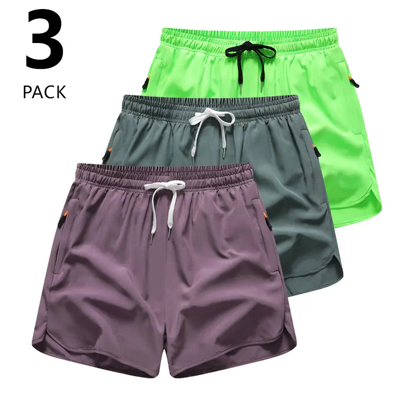3-Pack Women’S Casual Athletic Shorts, Elastic Waistband with Drawstring, Zippered Pockets — Lightweight, Breathable, Quick-Dry Fabric; Summer Sports Shorts, Solid Color Options