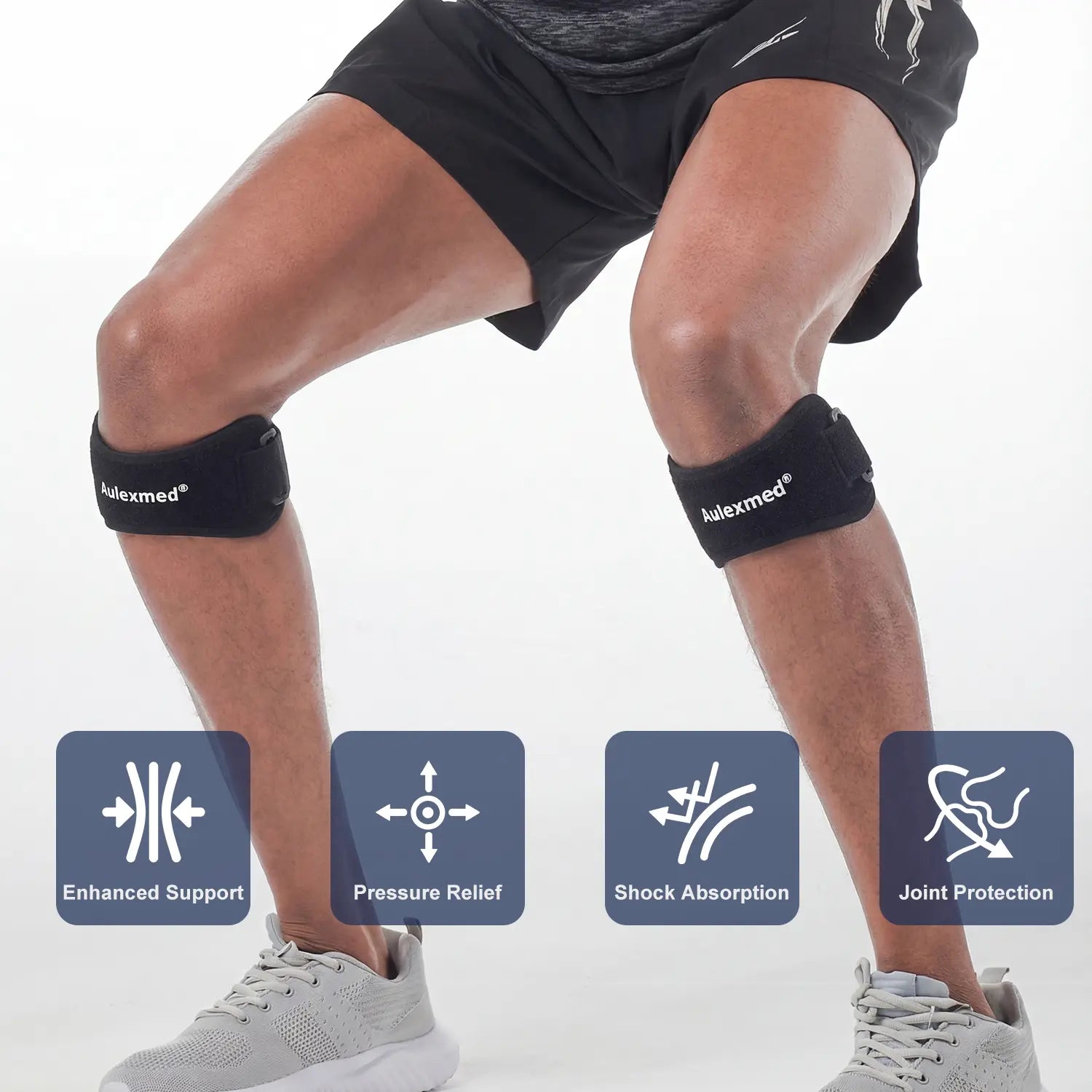 Aulexmed 2Pcs Patella Knee Strap, Adjustable Knee Support Brace with Compression Pad, Comfortable Tendon Stabilizer for Running, Hiking, Gym, Basketball, Black Kneecap,Summerwins #Father'Sday